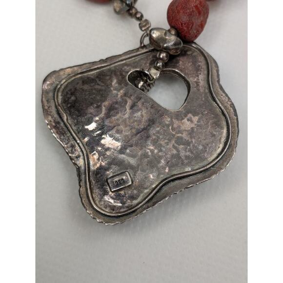 Silpada Red Sponge graduated Coral Necklace sterling Silver Toggle Clasp 17.5" - Picture 4 of 6